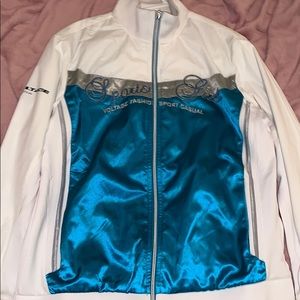 White and blue mesh and cotton hoodie